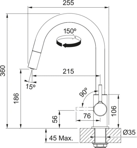 Franke Lina - Mitigeur à bec extractible / Side lever / Chromé