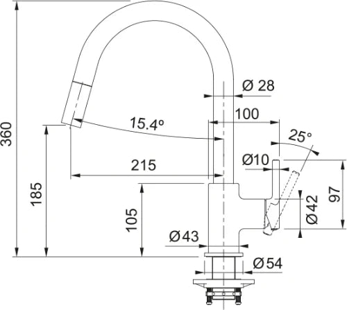 Franke Lina - Mitigeur à bec extractible / Side lever / Noir mat