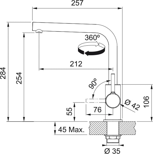 Franke Lina - Mitigeur à bec pivotable / Side lever / Chromé