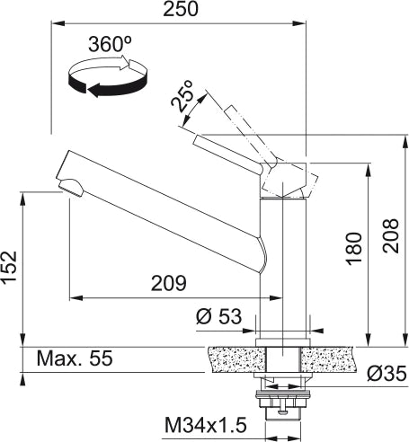 Franke Orbit - Mitigeur à bec pivotable / Top lever / Inox