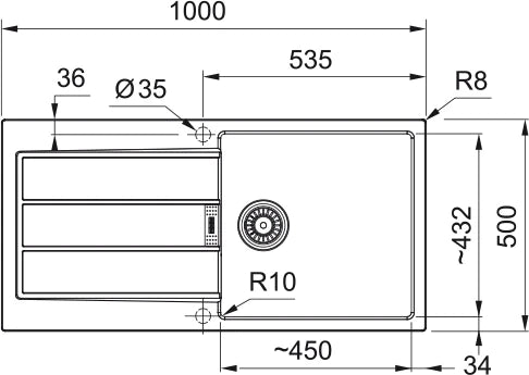 Franke Sirius S2D - évier à encastrer / 1000 x 510 mm / 1 bassin / Noir / Réversible
