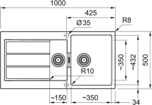 Franke Sirius S2D - évier à encastrer / 1000 x 510 mm / 1+1/2 bassin / Noir / réversible