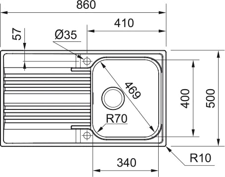 Franke Smart - évier à encastrer / 860 x 500 mm / 1 bassin / Lisse / Réversible