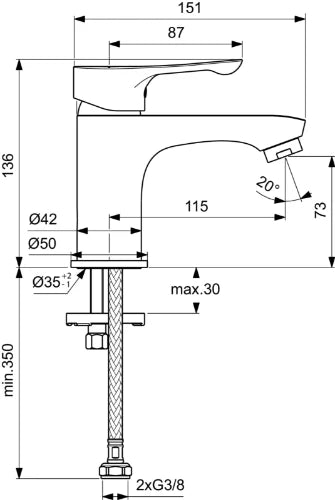 Procasa Alpha mitigeur lavabo - chromé - sans vidage automatique