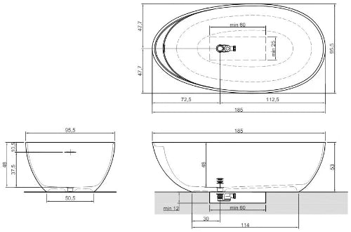 Antonio Lupi Eclipse bain et cristalplant blanc mat dim. 1850x955mm