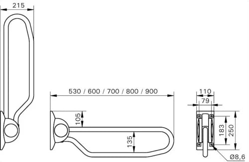 Linido opklapbare toiletbeugel lengte 700mm RVS wit