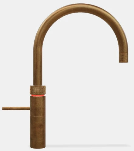 Quooker robinet fusion round  - robinet à eau froide - chaude et bouillante avec bouton-poussoir (deux fois) rotatif avec sécurité enfants - laiton patiné