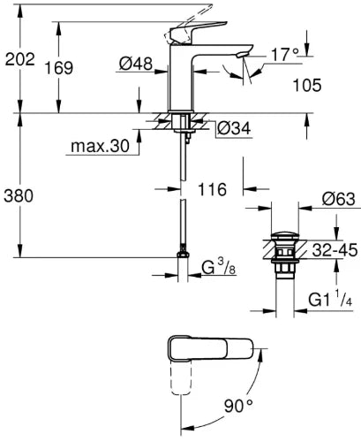 Grohe Cubeo M mitigeur de lavabo avec clic-clac - chromé