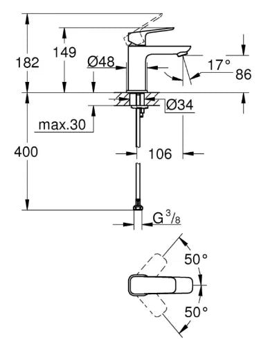 Grohe Cubeo S mitigeur de lavabo sans vidange - chromé