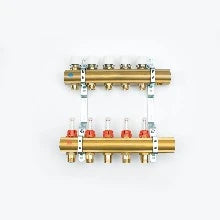 Begetube UFH laiton collecteur set chauffage par le sol avec débitmètres et vannes 4/4 - 2 x M24 - colliers 200 mm - avec robinets de vidage