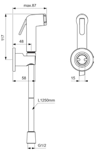 Ideal Standard IdealSpray douchette hygiénique avec support mural et idealflex 1250 mm brushed gun metal