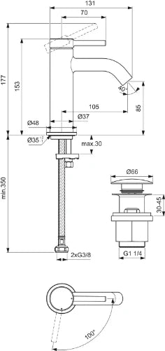 Ideal Standard Ceraline Nuovo mitigeur lavabo avec click-clack 4l/min - BlueStart Technology - chromé
