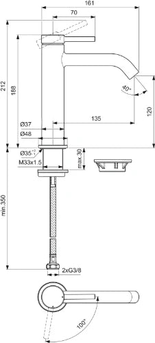 Ideal Standard Ceraline Nuovo mitigeur lavabo grande sans vidage 4l/min bluestart technology Chromé