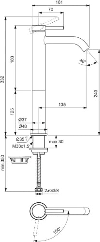 Ideal Standard Ceraline Nuovo mitigeur lavabo rehaussée sans vidage 4l/min bluestart technology Chromé