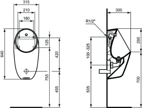 Ideal Standard i.life B urinoir avec raccordement par en-dessous - blanc