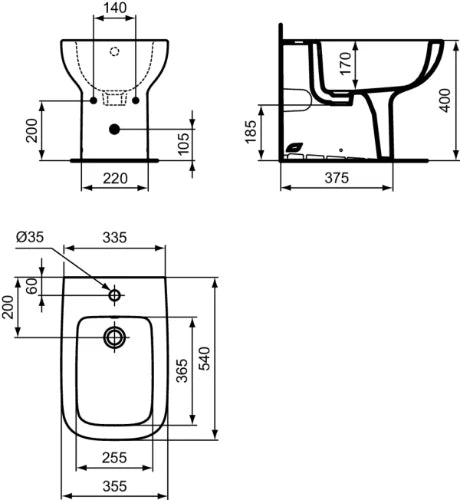 Ideal Standard i.life A bidet sur pied rectangulaire back to wall avec trou percé et avec trop-plein (en emballage prêt à porter)