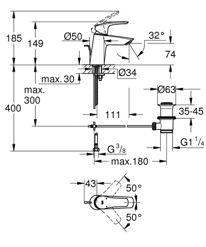 Grohe Eurosmart 2021 mitigeur lavabo S - chromé