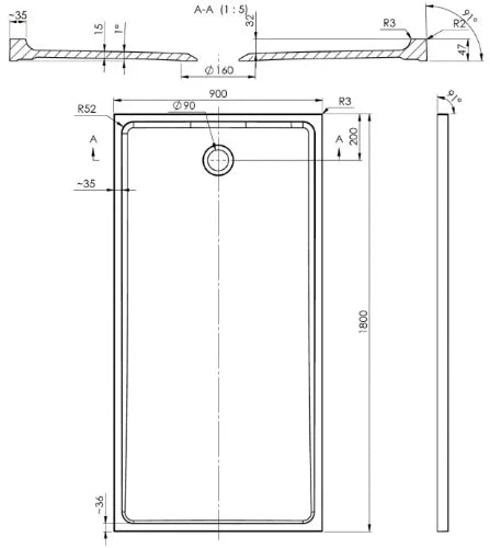 Procasa Heron 2.0 receveur de douche marbre artificiel 1800 x 900 x 44 mm - blanc