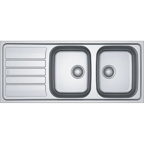 Franke Flash évier à encastrer 1160 x 500 mm - 2 cuves - inox - avec égouttoir - réversible - siphon inclus