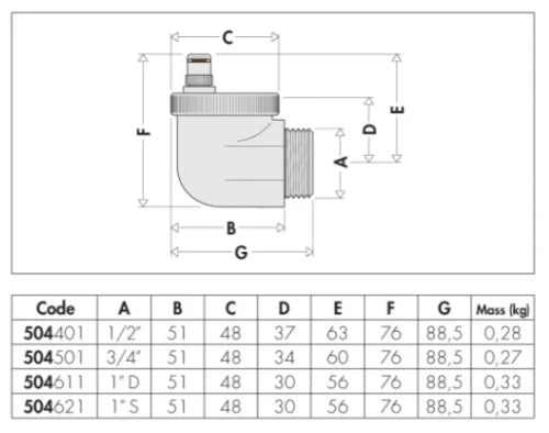 Caleffi 504 Aercal purgeur automatique équerre 1/2 - chromé
