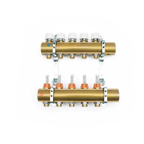 Begetube UFH laiton collecteur set chauffage par le sol avec débitmètres et vannes 5/4 - 8 x M24 - colliers 200 mm - avec robinets de vidage