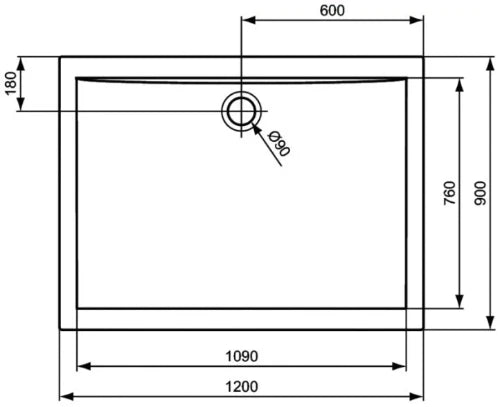 Ideal Standard Ultra Light receveur de douche acrylique 1200 x 900 x 47 mm - blanc - écoulement 90 mm