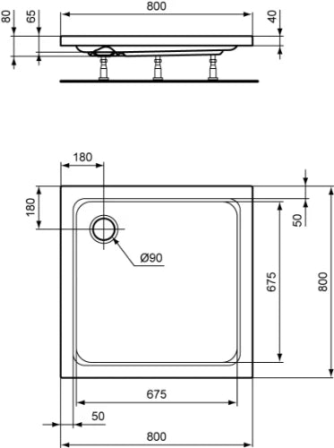 Ideal Standard Hotline Plus tub de douche carré 800x800 mm Blanc brillant
