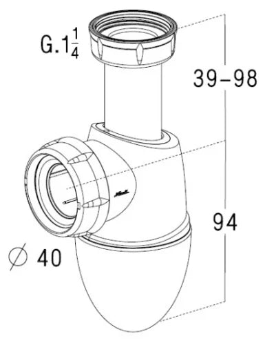 Nicoll EasyPhon siphon bouteille 5/4 x 40 mm - thermoseal - blanc