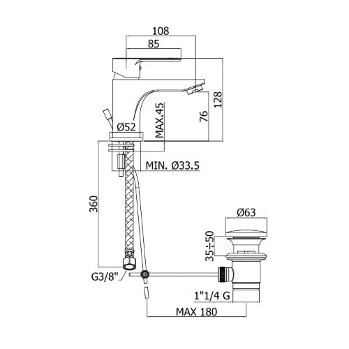 Paffoni Blu robinet lavabo avec vidage - chromé