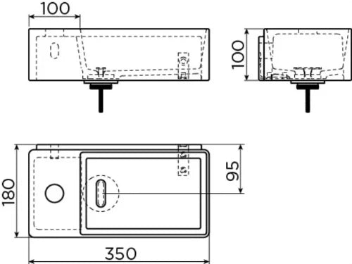 Clou New Flush 3 lavabo à poser/mural 350 x 180 x 100 mm - cuvette droite - blanc - céramique - avec trou de robinet - sans trop-plein - avec garniture de vidange