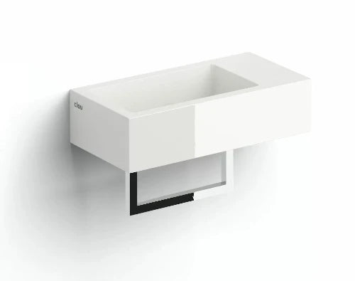 Clou Flush 3 lave-mains 360 x 180 x 90 mm - cuvette gauche - blanc - marbre minéral - sans trou de robinet - sans trop-plein - avec bouchon - avec porte-serviettes - chromé
