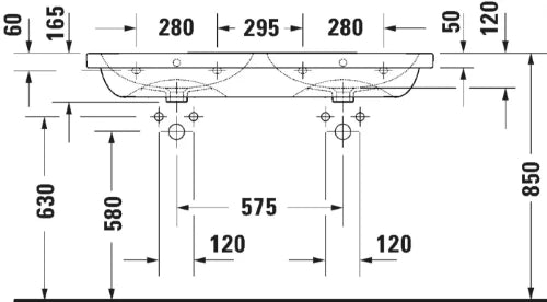 Duravit D-Code double lavabo 1200 x 460 mm - blanc - 2 trous de robinet - avec trop-plein