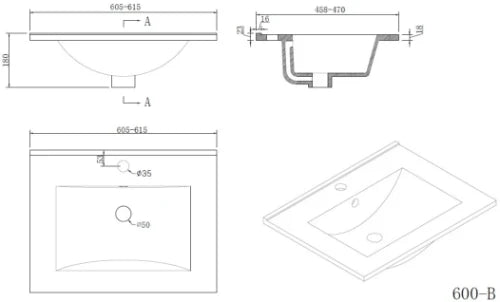 Procasa Klaire vasque en céramique 620 x 480 x 190 mm - 1 trou de robinet - avec trop-plein - blanc