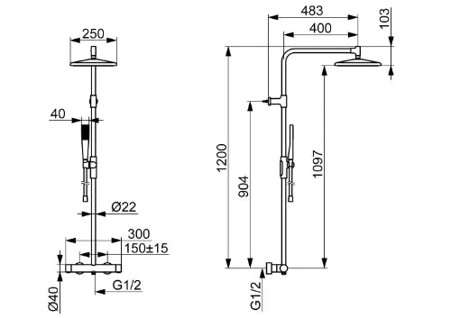 Hansa HansaAureliaa thermostat de douche avec douchette 110 mm 1-jet avec douche à effet pluie 250 x 250 mm - avec barre et flexible 1750 mm - acier brossé