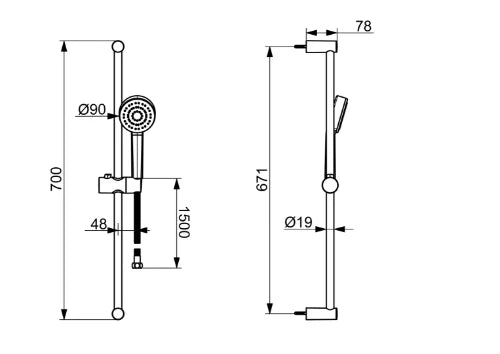 Hansa HansaBasic set de douche avec douchette 90 mm 1-jet avec barre 700 mm et flexible 1500 mm - chromé