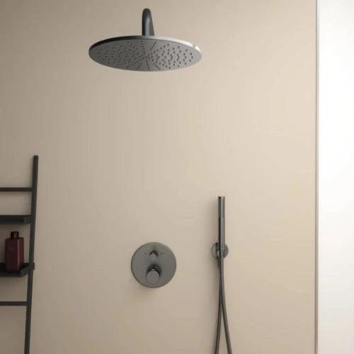 Ideal Standard Ceratherm T100 PACK ALL-IN-One système de douche encastré avec Ceratherm T100 partie apparente, partie encastrée Easy-box, IdealRain bras pour douche de tête 400 mm, douche de tête 300 mm, 12 l/min, support pour douchette avec coude i