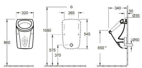 Villeroy & Boch Saval Pro urinoir 320 x 545 x 350 mm - blanc - connection au dessus