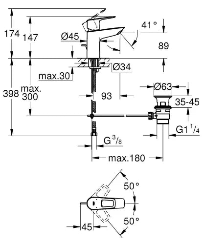Grohe BauLoop 2020 bauloop mitigeur lavabo 5,7l s - chromé