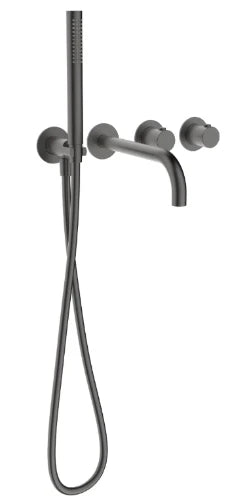 Procasa Vivo kit de finition pour thermostat de bain avec onduleur - bec de remplissage & douchette à main inclu - Gun Metal PVD - acier mat PVD