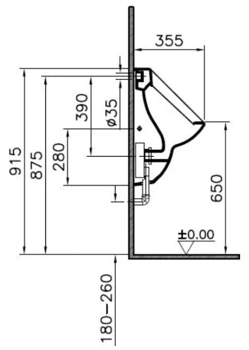 Procasa Normus urinoir 365 x 350 x 575 mm - blanc antibactérien - alimentation à l'arrière