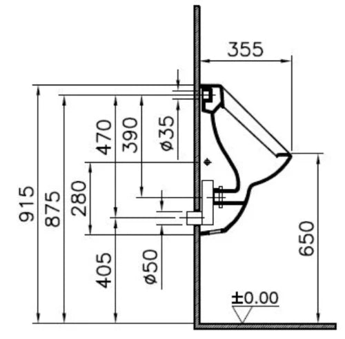 Procasa Normus urinoir 365 x 350 x 575 mm - blanc antibactérien - alimentation à l'arrière