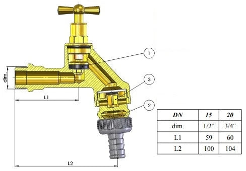 Schlosser 1750 robinet de service double avec clapet anti-retour et aérateur 1/2 M - chromé mat - agréé Belgaqua