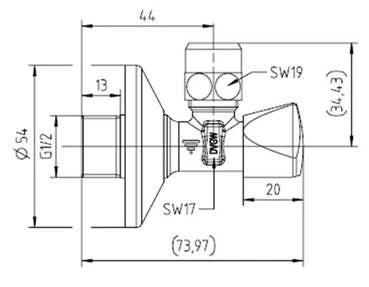 ProOne robinet d'arrêt équerre 1/2 x 10 mm - chromé - avec écrou long et rosace