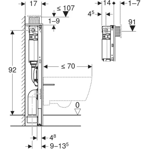 Geberit Duofix élément pour WC suspendu 980 mm - avec réservoir intégré Omega 12 cm