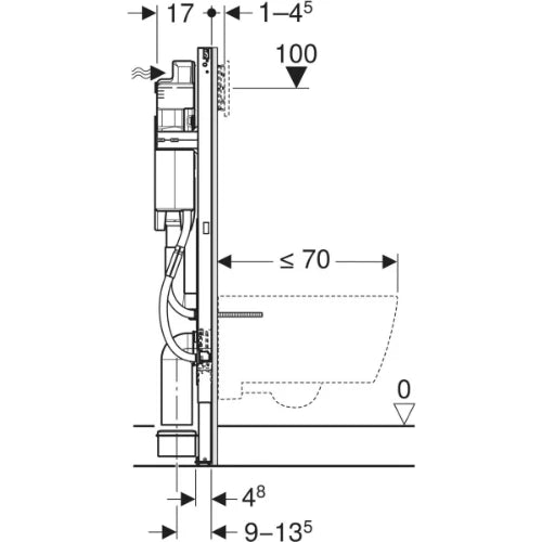 Geberit Duofix élément pour WC suspendu 1120 mm - avec réservoir de chasse d’eau intégré Sigma 12 cm - construction accessible - pour PMR