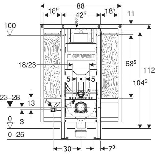 Geberit Duofix élément pour WC suspendu 1120 mm - avec réservoir de chasse d’eau intégré Sigma 12 cm - construction accessible - pour accoudoirs