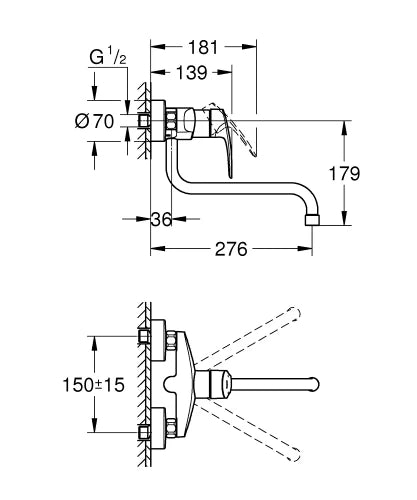 Grohe Eurosmart 2021 mitigeur cuisine apparent bas, sailli 276 mm