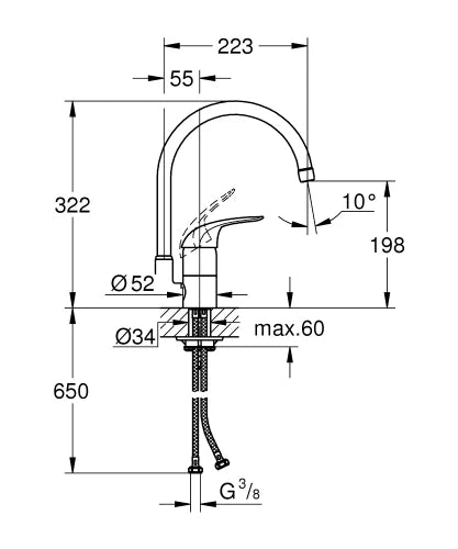 Grohe EuroPro mitigeur cuisine bec haut - chromé