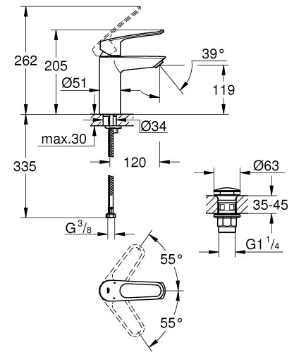 Grohe Eurosmart 2021 mit. lavabo m étrier clic - chromé