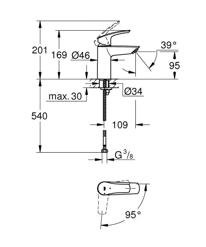 Grohe Eurosmart 2021 mit. lav. s c2c c.lisse - chromé